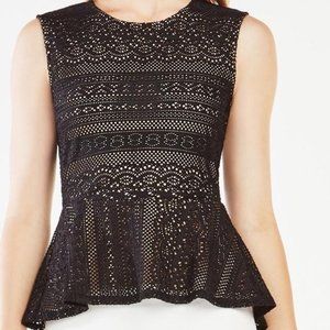 BCBG Maxazria Black Lace Peplum Top | Color: Black/Cream | S